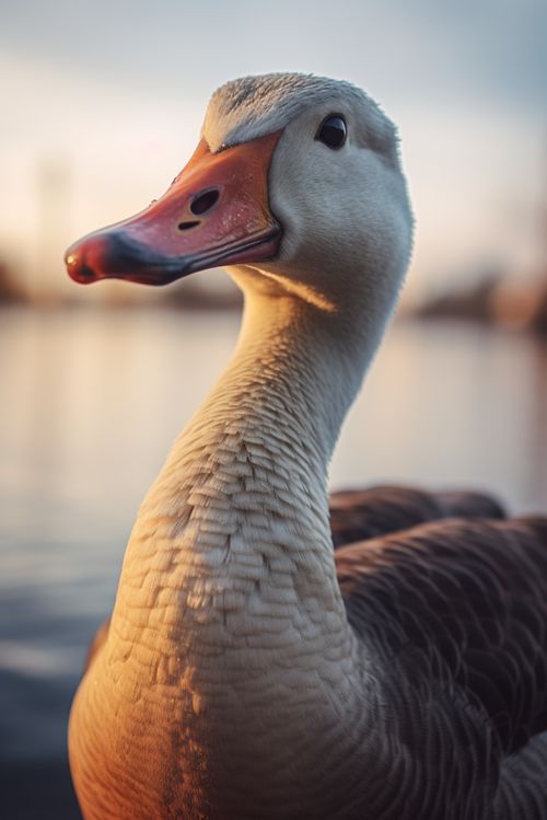 落日黃昏下散養家禽動物鵝攝影圖 攝影